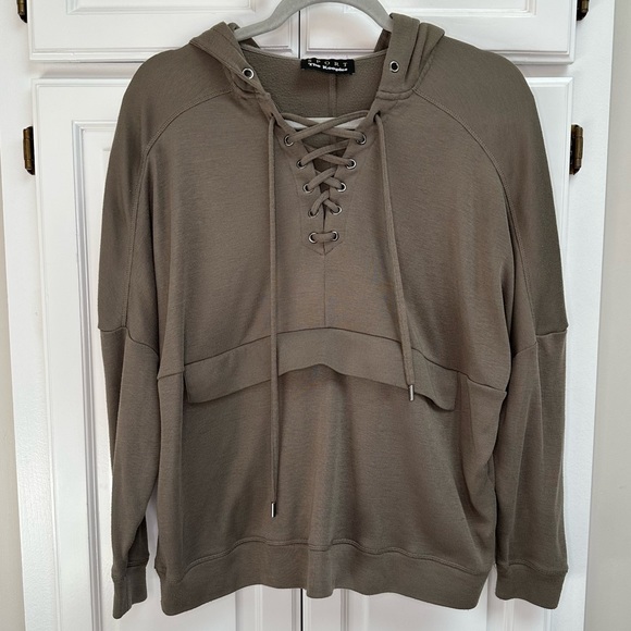 The Kooples Sport Lace Up Hoodie Sweatshirt in Taupe Brown Size XS - Picture 2 of 10